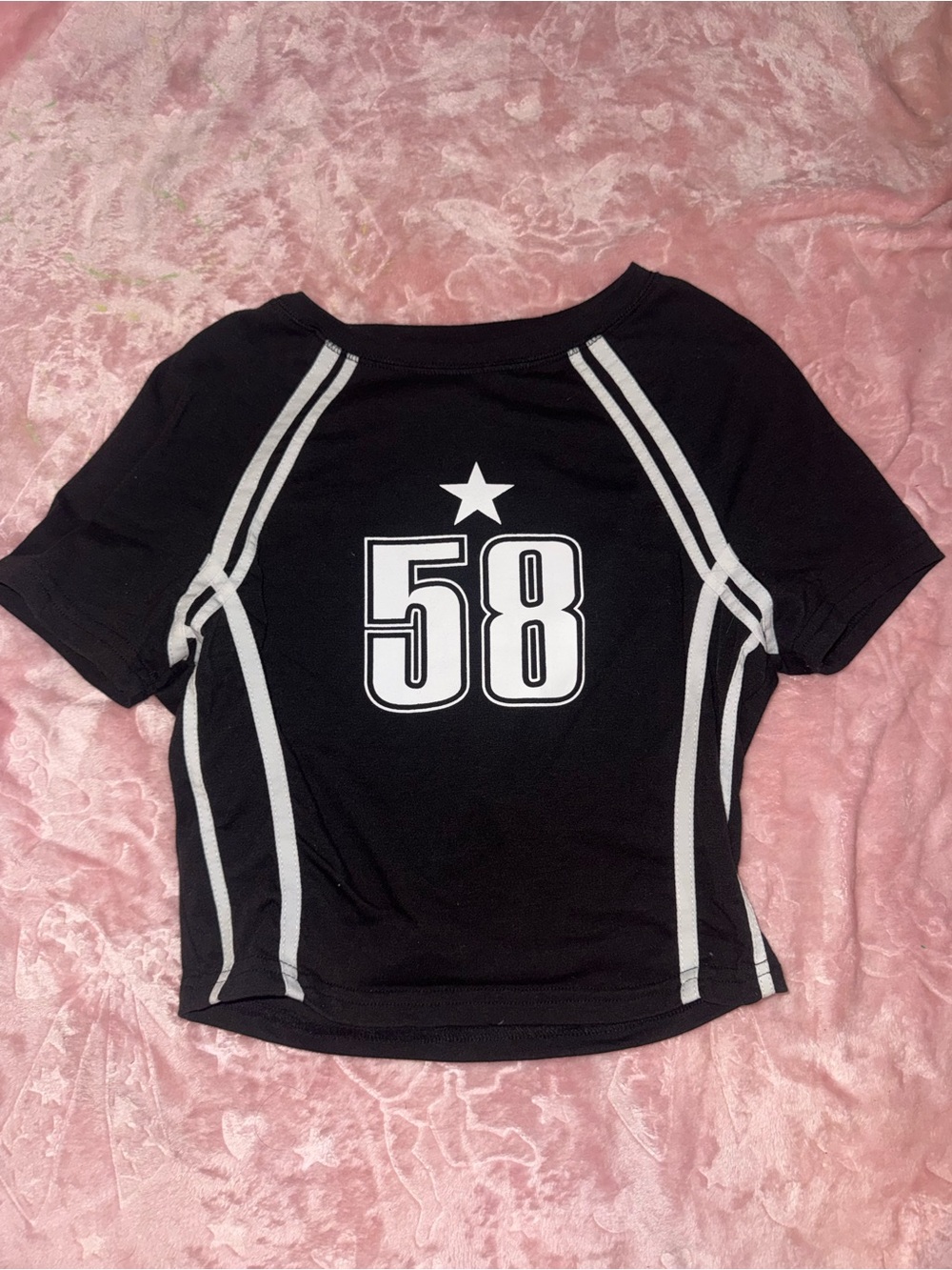 SHEIN Black Crop Tee with White '58' Graphic